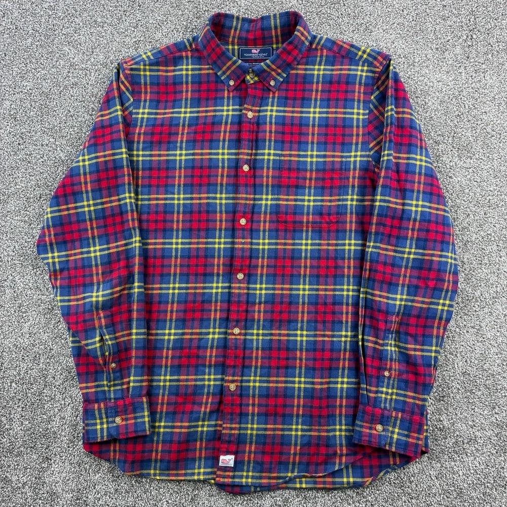Vineyard Vines Murray Shirt Mens Large Red Plaid Slim Fit Button Up Whale Preppy